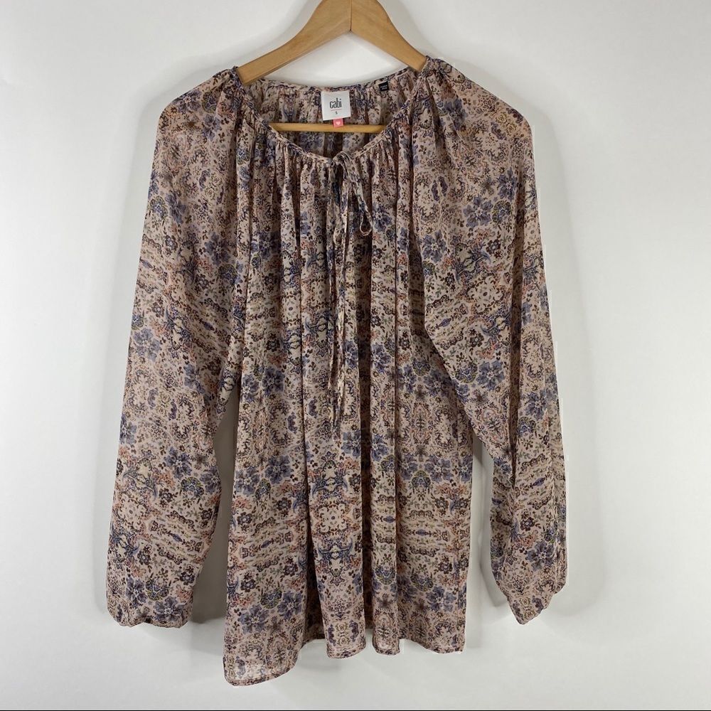 Cabi Top Siena Floral Chiffon Boho Blouse 5028